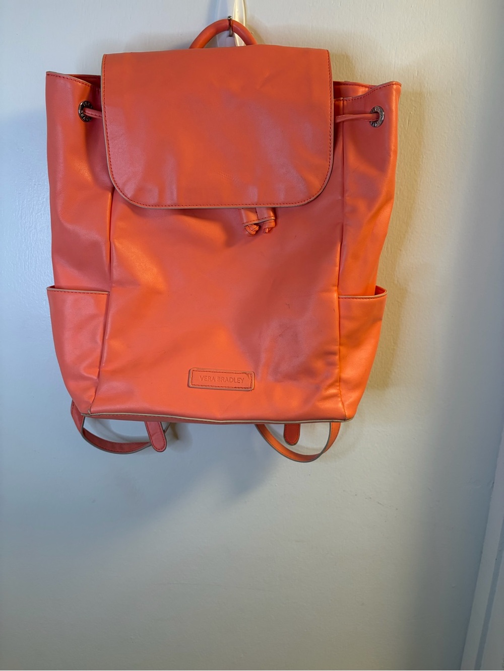 Vera Bradley Coral Orange Drawstring Backpack & Matching Wallet Set